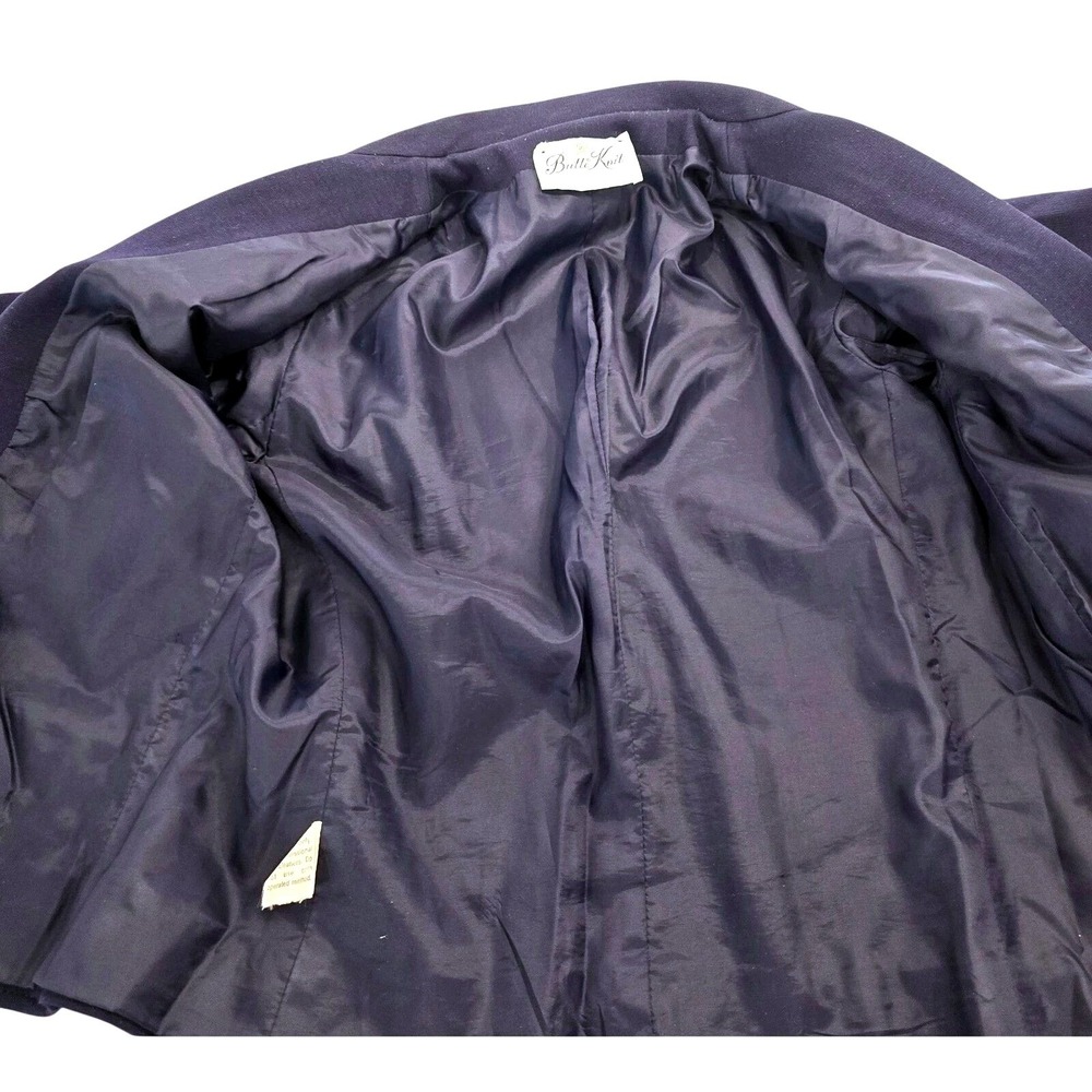 Vtg 60s BUTTE‎ KNIT Navy Blazer WPL 5442 Purple Bullseye Buttons MCM Career M - Picture 4 of 7